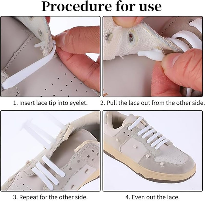 كيلا أربطة أحذية بدون عقدة للأطفال والكبار، أربطة مطاطية للأحذية الرياضية، أربطة أحذية مسطحة من السيليكون بدون عقدة لأحذية الجري (زوجان أسود وأبيض) - Image 5